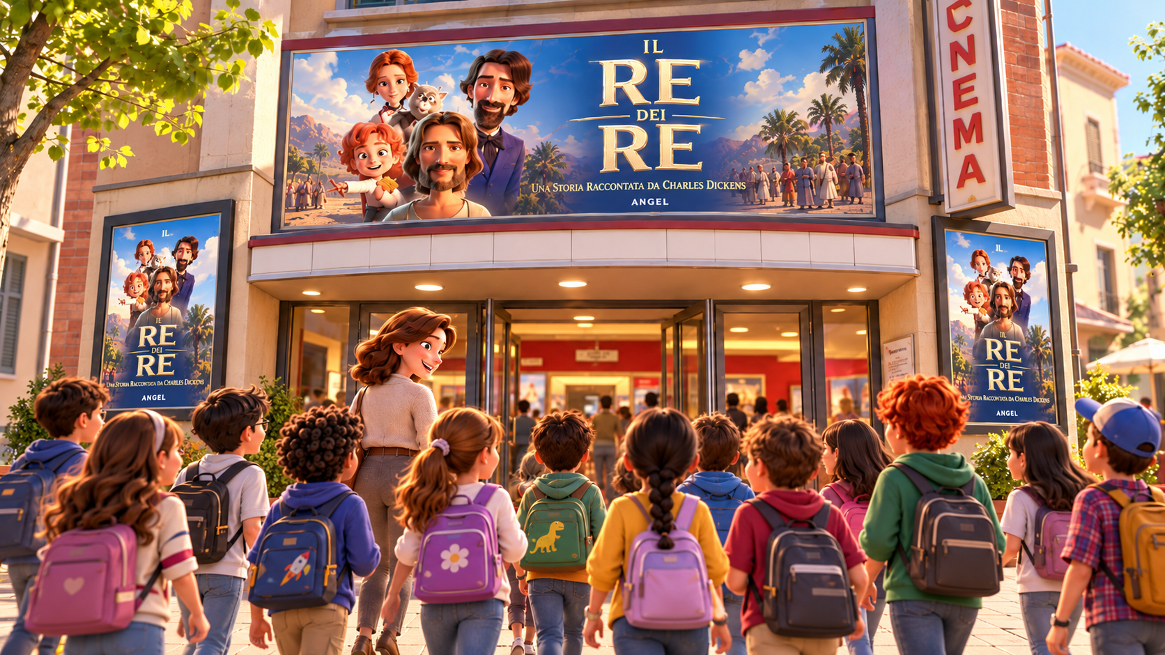 Una scolaresca arriva al cinema per vedere Il Re dei Re